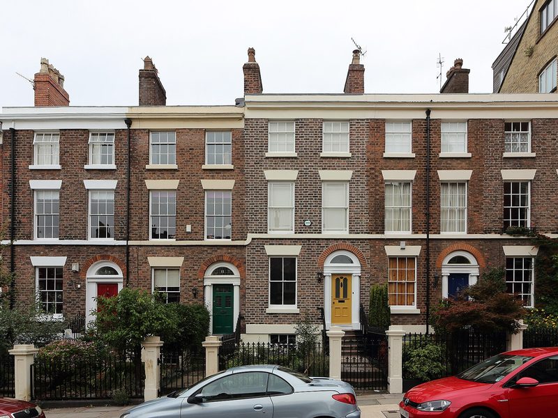 Rows of terraced house roofs